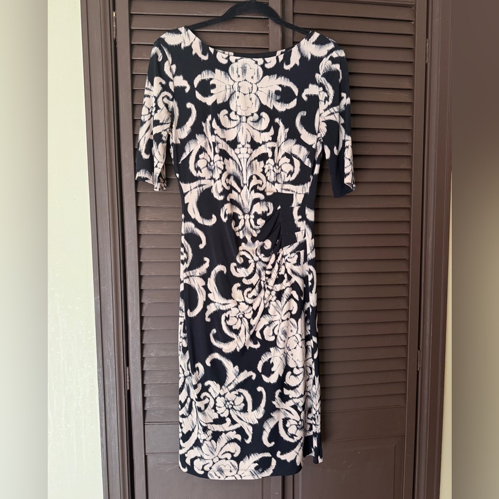 Black and Cream Printed Sheath Dress Size 6